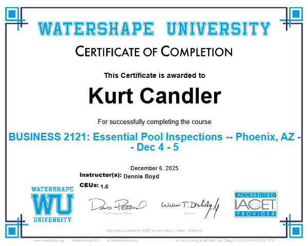 BUSINESS 2121: Essential Pool Inspections -- Phoenix, AZ -- Dec 4 - 5 Certificate