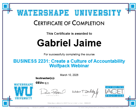 BUSINESS 2231: Create a Culture of Accountability Wolfpack Webinar Certificate