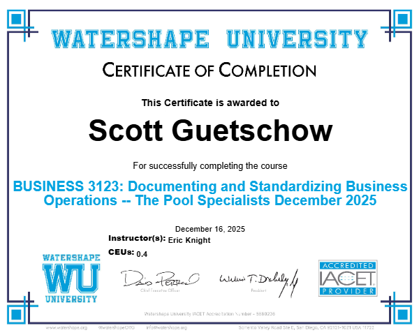 BUSINESS 3123: Documenting and Standardizing Business Operations -- The Pool Specialists December 2025 Certificate