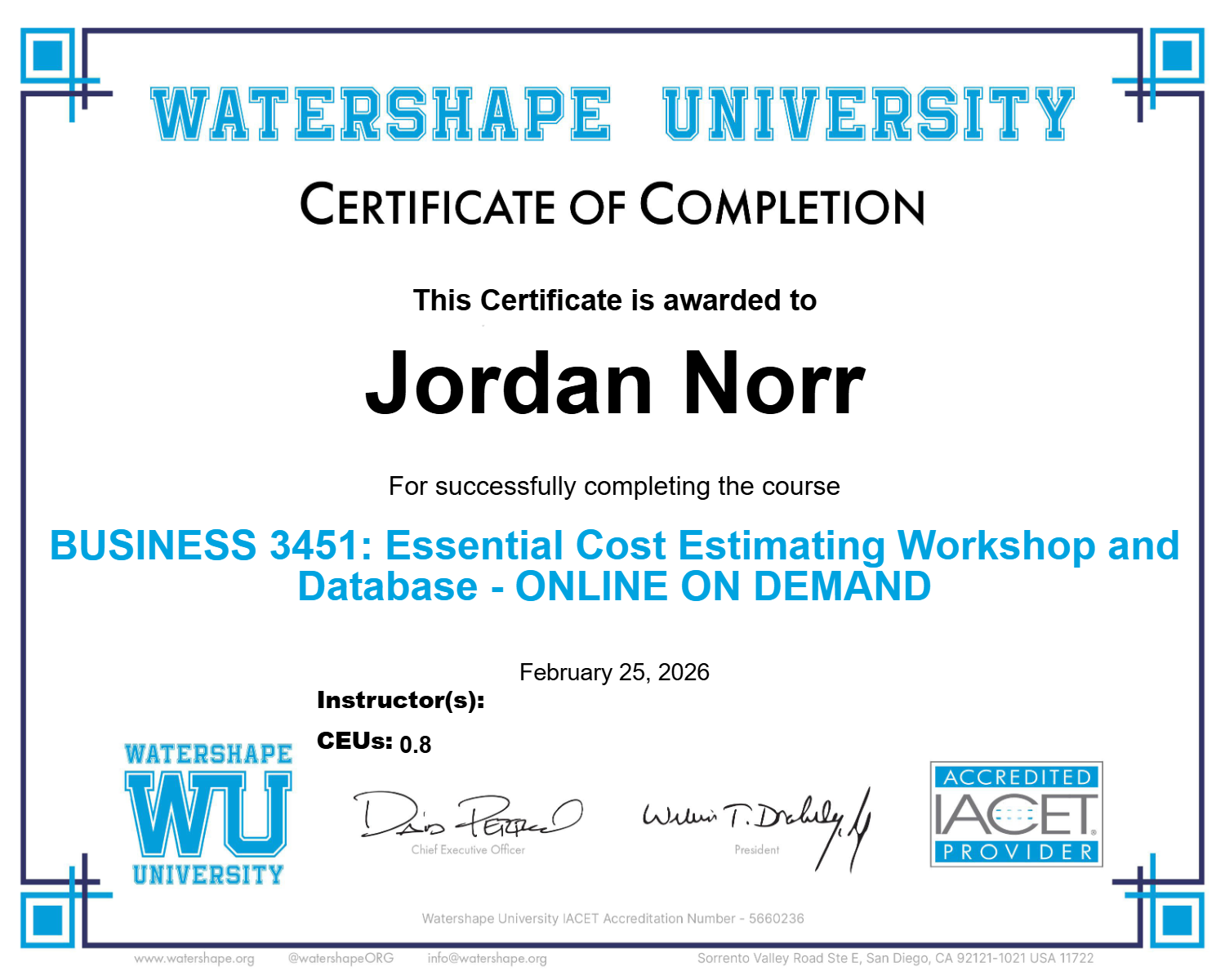 BUSINESS 3451: Essential Cost Estimating Workshop and Database - ONLINE ON DEMAND Certificate