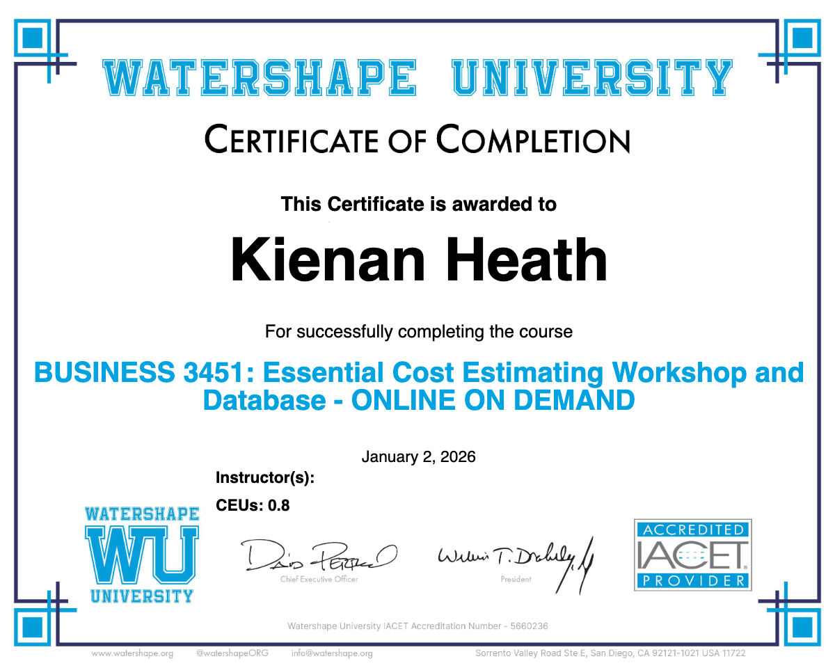 BUSINESS 3451: Essential Cost Estimating Workshop and Database - ONLINE ON DEMAND Certificate