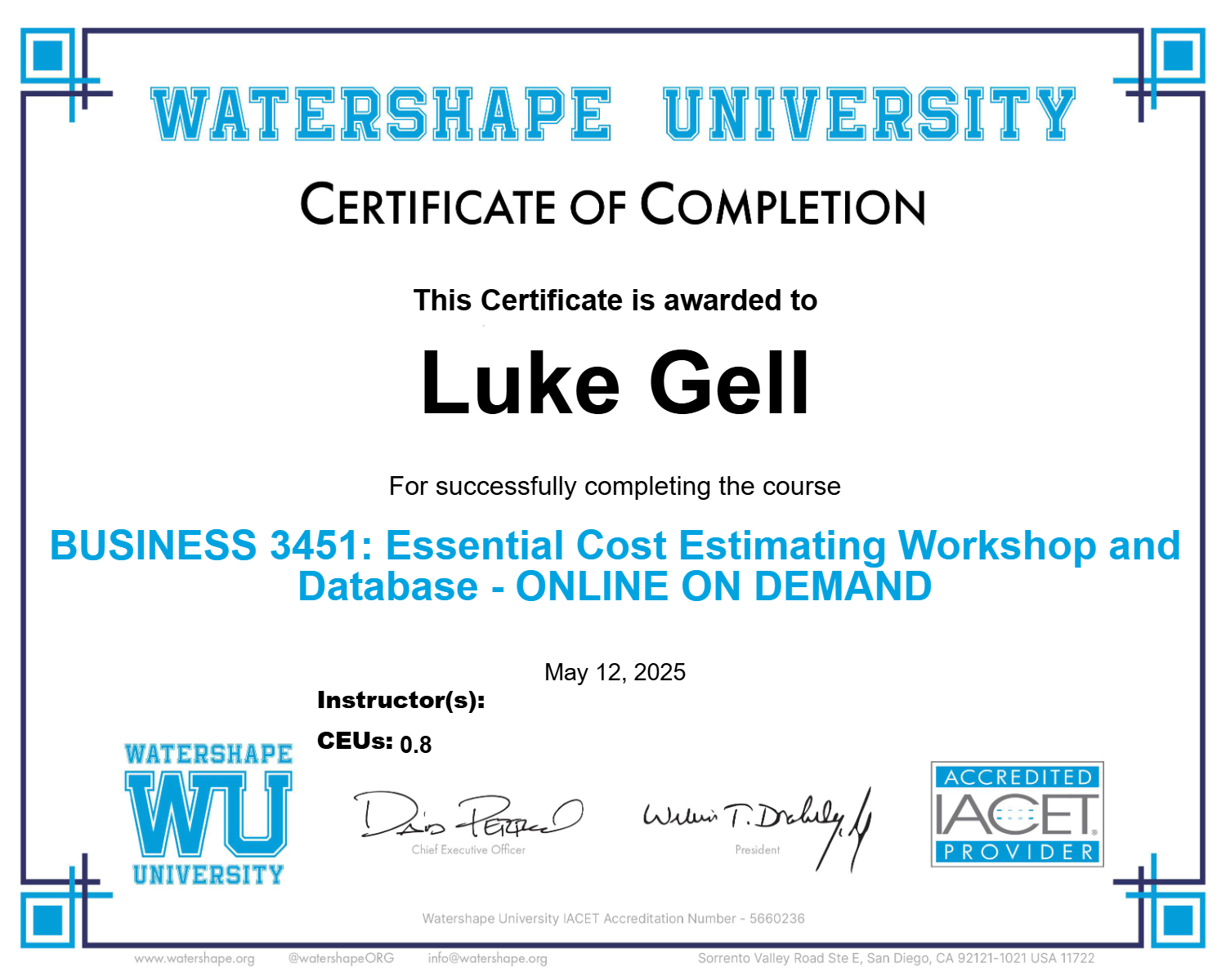 BUSINESS 3451: Essential Cost Estimating Workshop and Database - ONLINE ON DEMAND Certificate