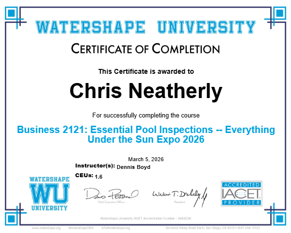 Business 2121: Essential Pool Inspections -- Everything Under the Sun Expo 2026 Certificate