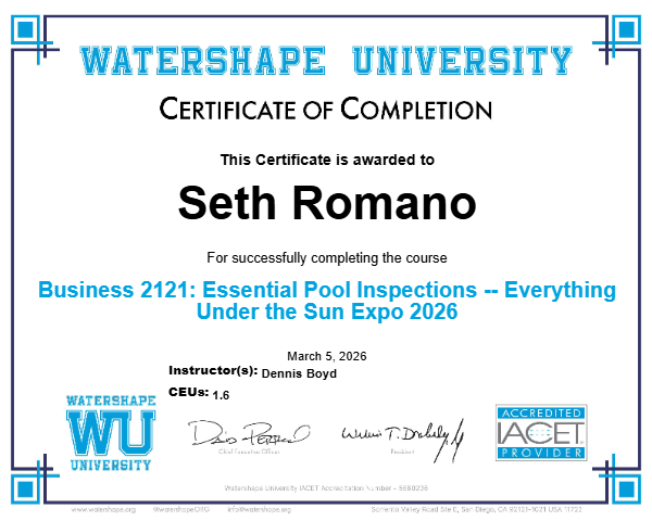 Business 2121: Essential Pool Inspections -- Everything Under the Sun Expo 2026 Certificate