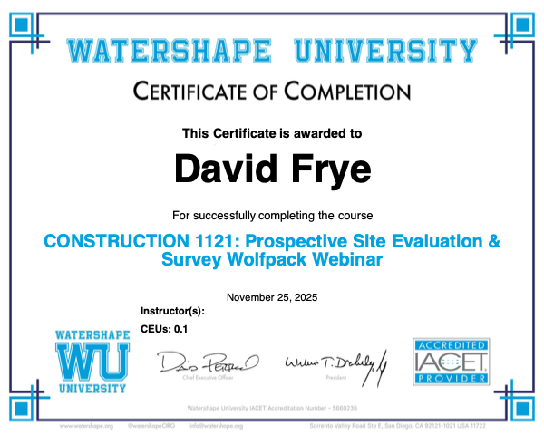 CONSTRUCTION 1121: Prospective Site Evaluation & Survey Wolfpack Webinar Certificate