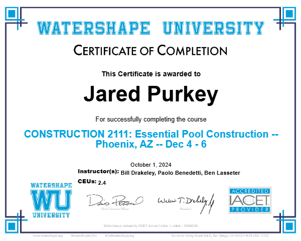 CONSTRUCTION 2111: Essential Pool Construction -- Phoenix, AZ -- Dec 4 - 6 Certificate