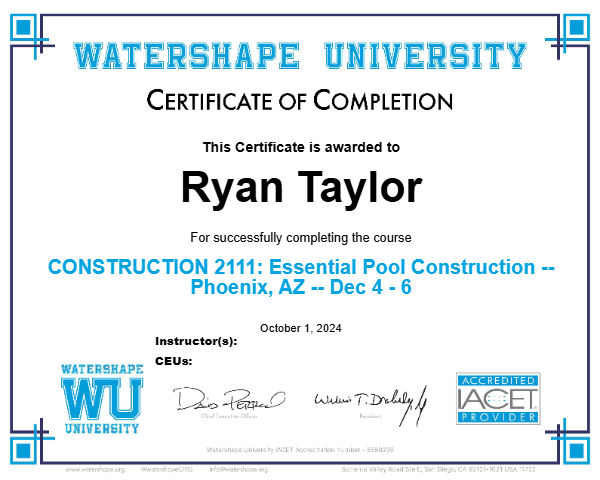 CONSTRUCTION 2111: Essential Pool Construction -- Phoenix, AZ -- Dec 4 - 6 Certificate