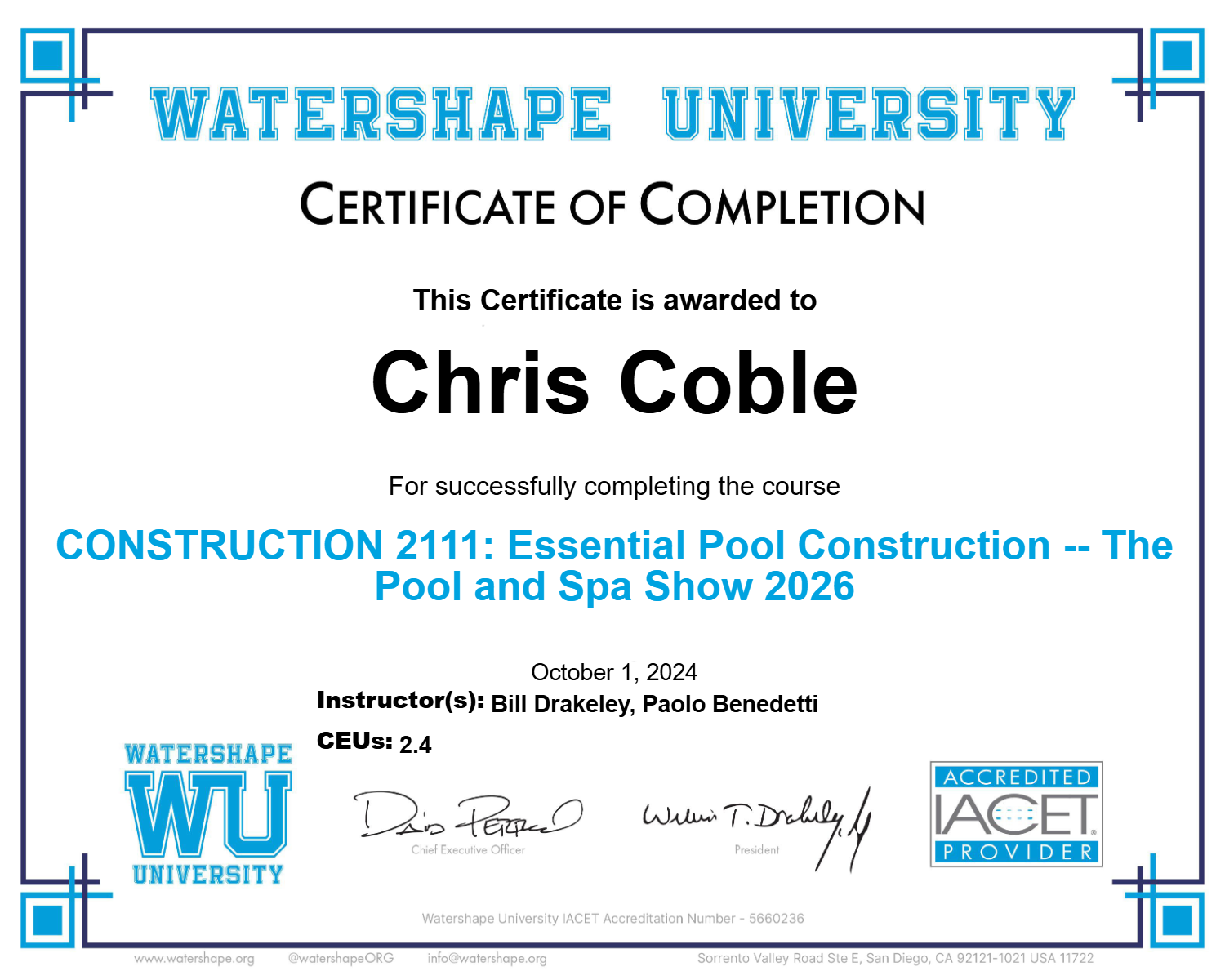 CONSTRUCTION 2111: Essential Pool Construction -- The Pool and Spa Show 2026 Certificate
