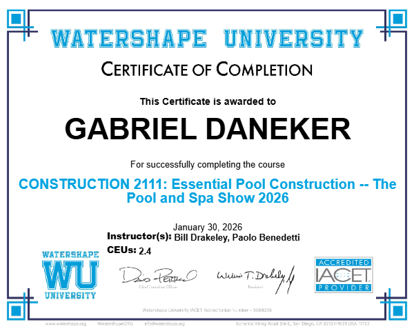 CONSTRUCTION 2111: Essential Pool Construction -- The Pool and Spa Show 2026 Certificate