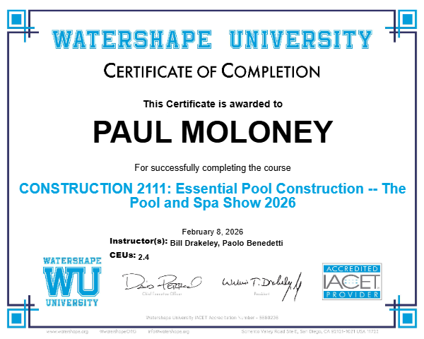 CONSTRUCTION 2111: Essential Pool Construction -- The Pool and Spa Show 2026 Certificate