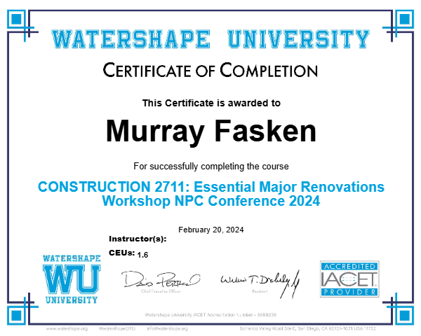CONSTRUCTION 2711: Essential Major Renovations Workshop NPC Conference 2024 Certificate