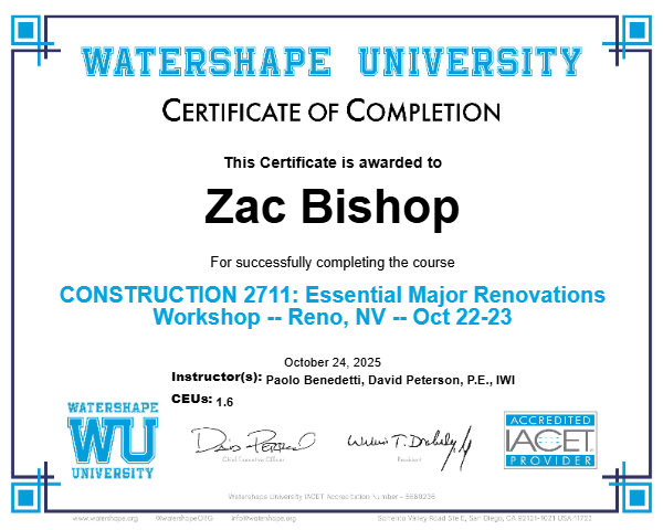 CONSTRUCTION 2711: Essential Major Renovations Workshop -- Reno, NV -- Oct 22-23 Certificate