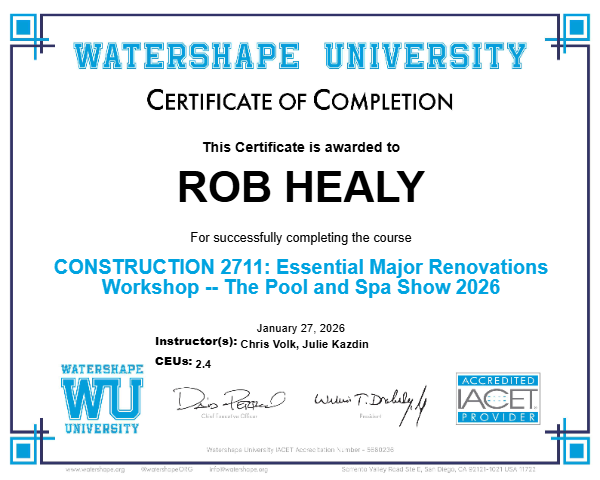 CONSTRUCTION 2711: Essential Major Renovations Workshop -- The Pool and Spa Show 2026 Certificate