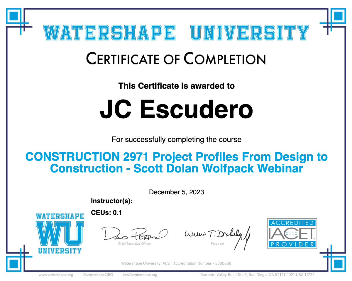 CONSTRUCTION 2971 Project Profiles From Design to Construction - Scott Dolan Wolfpack Webinar Certificate