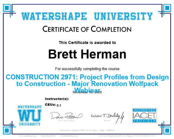 CONSTRUCTION 2971: Project Profiles from Design to Construction - Major Renovation Wolfpack Webinar Certificate