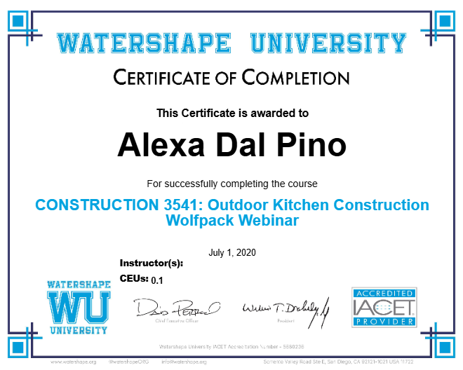 CONSTRUCTION 3541: Outdoor Kitchen Construction Wolfpack Webinar Certificate