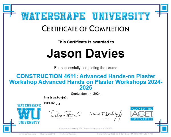 CONSTRUCTION 4611: Advanced Hands-on Plaster Workshop Advanced Hands on Plaster Workshops 2024-2025 Certificate