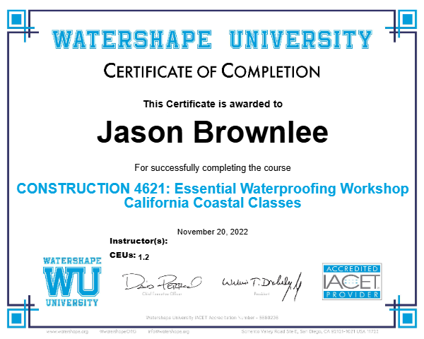 CONSTRUCTION 4621: Essential Waterproofing Workshop California Coastal Classes Certificate