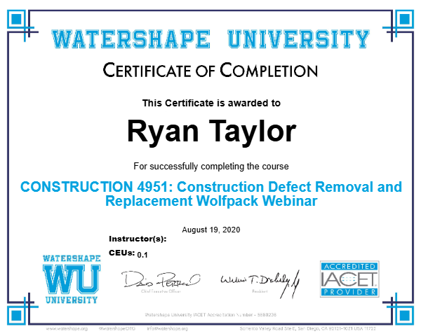 CONSTRUCTION 4951: Construction Defect Removal and Replacement Wolfpack Webinar Certificate