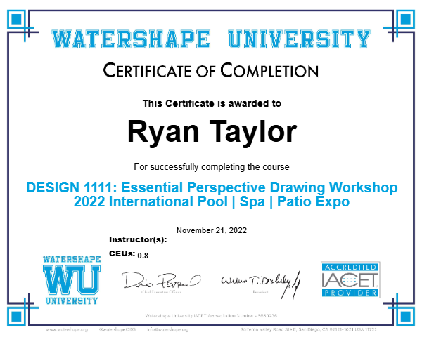 DESIGN 1111: Essential Perspective Drawing Workshop 2022 International Pool | Spa | Patio Expo Certificate