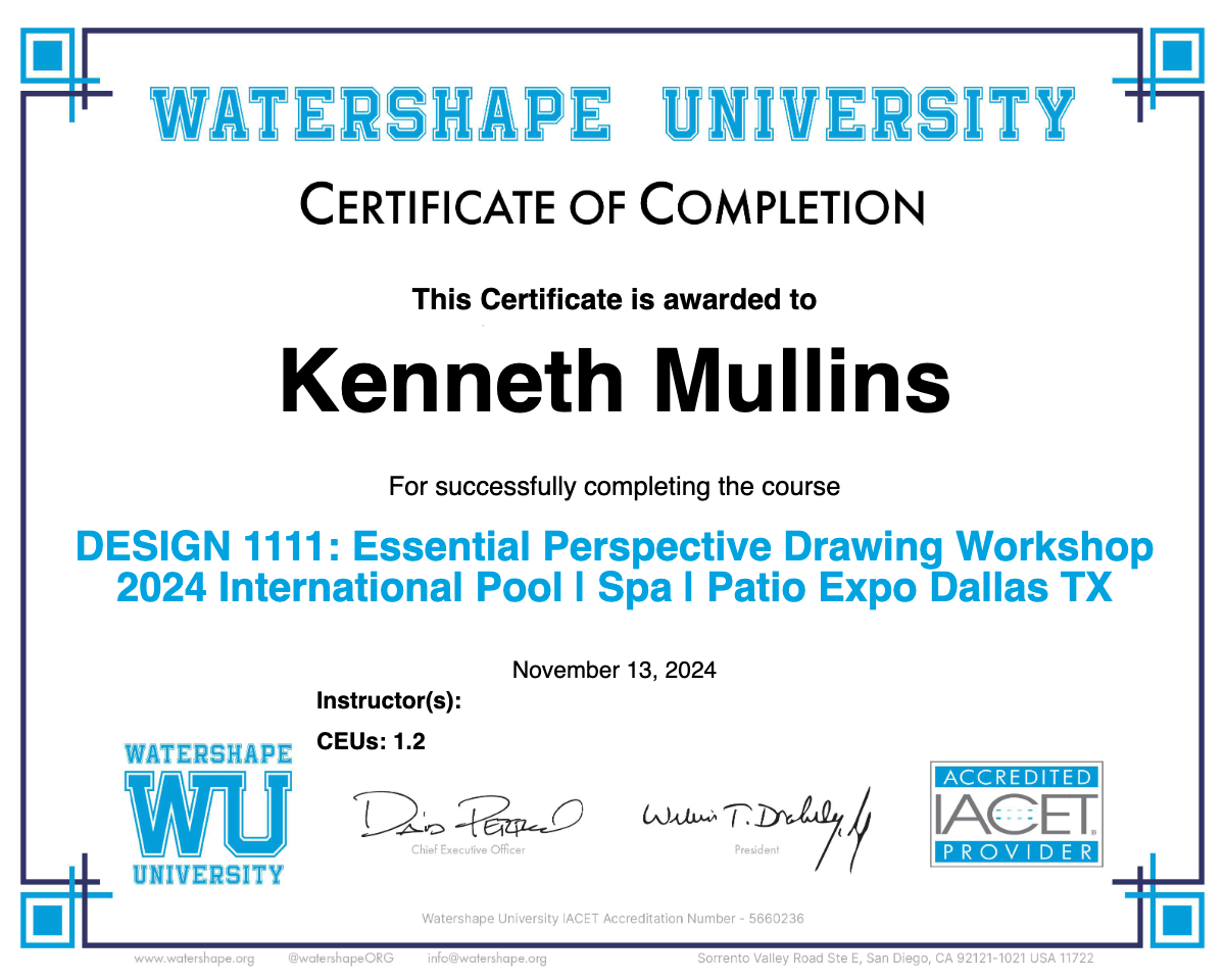DESIGN 1111: Essential Perspective Drawing Workshop 2024 International Pool | Spa | Patio Expo Dallas TX Certificate
