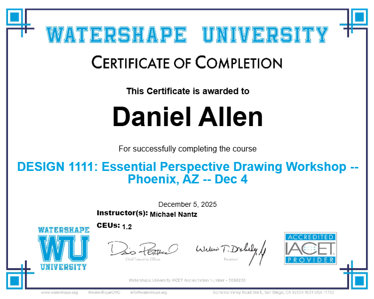 DESIGN 1111: Essential Perspective Drawing Workshop -- Phoenix, AZ -- Dec 4 Certificate