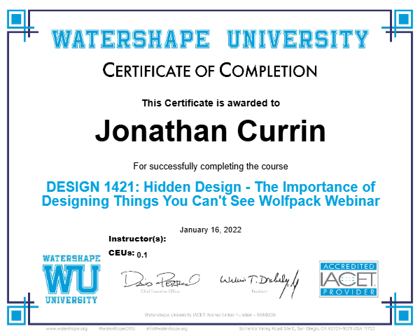 DESIGN 1421: Hidden Design - The Importance of Designing Things You Can't See Wolfpack Webinar Certificate