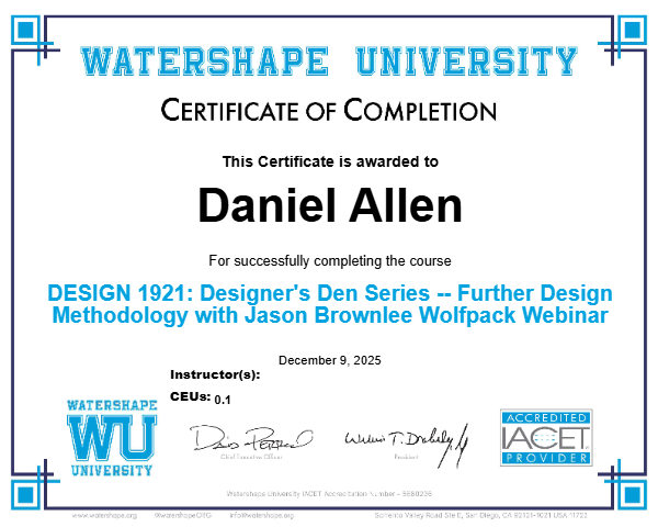DESIGN 1921: Designer's Den Series -- Further Design Methodology with Jason Brownlee Wolfpack Webinar Certificate