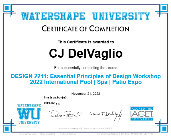 DESIGN 2211: Essential Principles of Design Workshop 2022 International Pool | Spa | Patio Expo Certificate