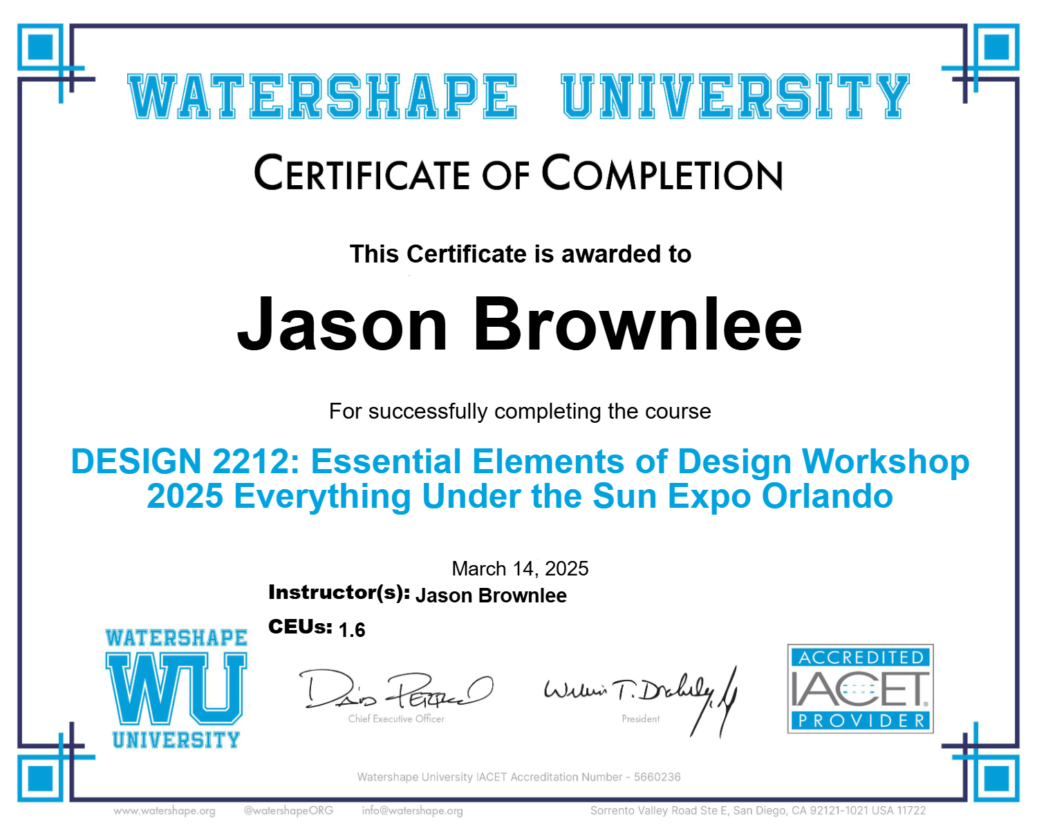 DESIGN 2212: Essential Elements of Design Workshop 2025 Everything Under the Sun Expo Orlando Certificate