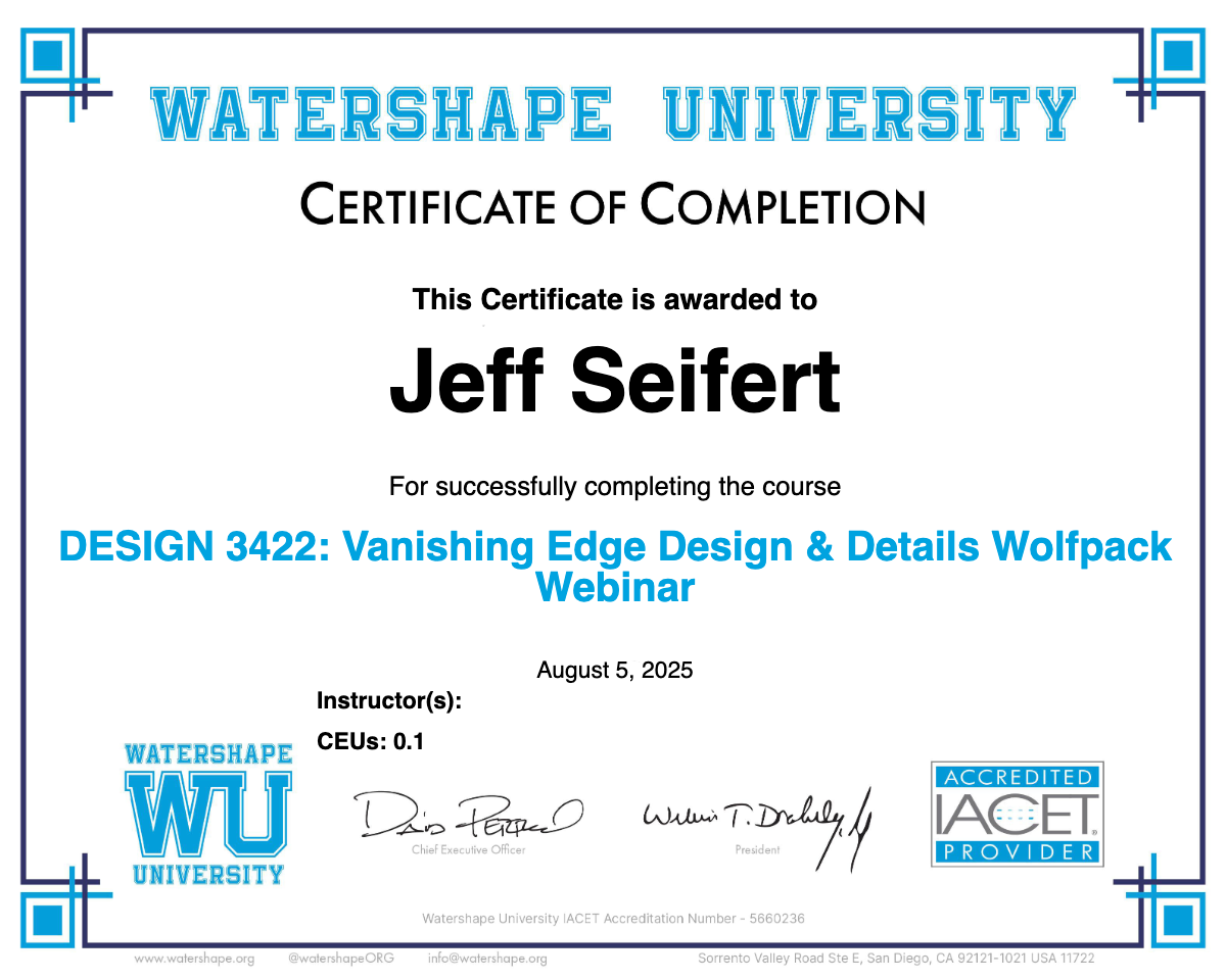 DESIGN 3422: Vanishing Edge Design & Details Wolfpack Webinar Certificate