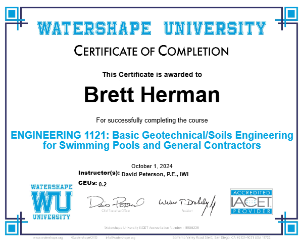 ENGINEERING 1121: Basic Geotechnical/Soils Engineering for Swimming Pools and General Contractors Certificate