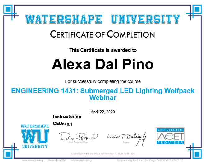 ENGINEERING 1431: Submerged LED Lighting Wolfpack Webinar Certificate