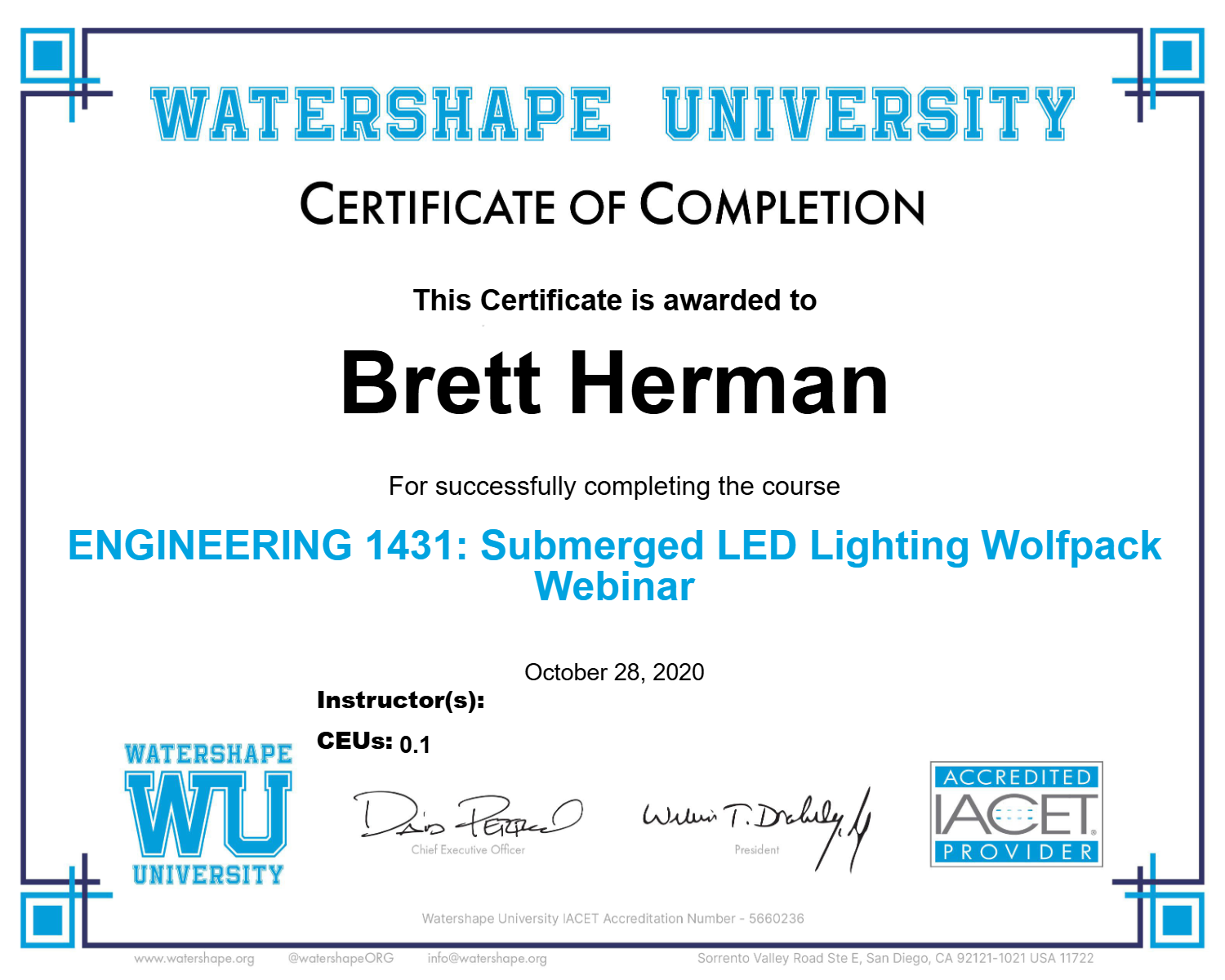 ENGINEERING 1431: Submerged LED Lighting Wolfpack Webinar Certificate
