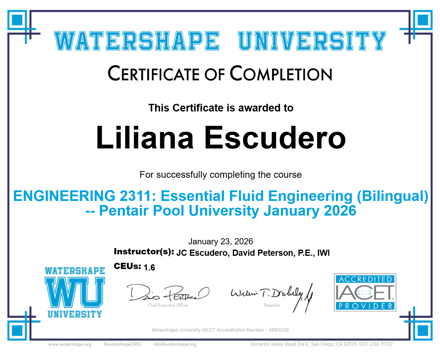 ENGINEERING 2311: Essential Fluid Engineering (Bilingual) -- Pentair Pool University January 2026 Certificate