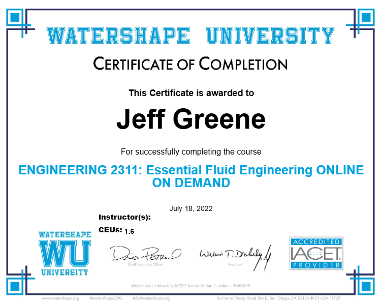 ENGINEERING 2311: Essential Fluid Engineering ONLINE ON DEMAND Certificate