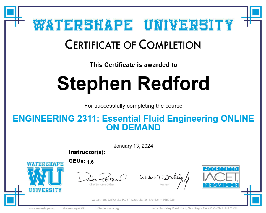 ENGINEERING 2311: Essential Fluid Engineering ONLINE ON DEMAND Certificate