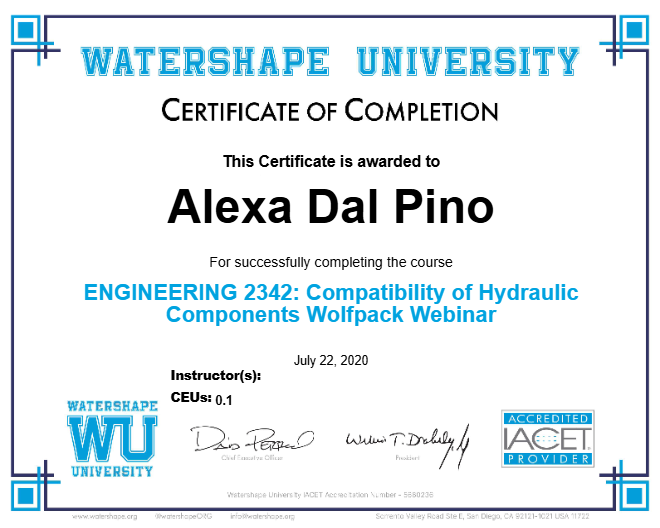 ENGINEERING 2342: Compatibility of Hydraulic Components Wolfpack Webinar Certificate