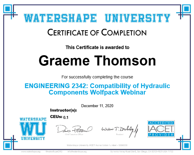 ENGINEERING 2342: Compatibility of Hydraulic Components Wolfpack Webinar Certificate