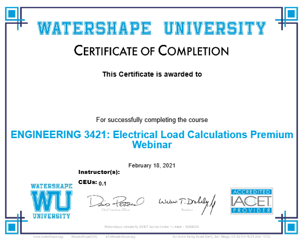 ENGINEERING 3421: Electrical Load Calculations Premium Webinar Certificate