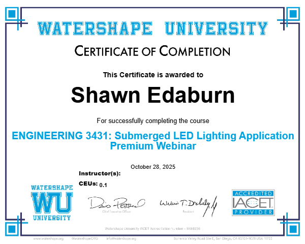 ENGINEERING 3431: Submerged LED Lighting Application Premium Webinar Certificate