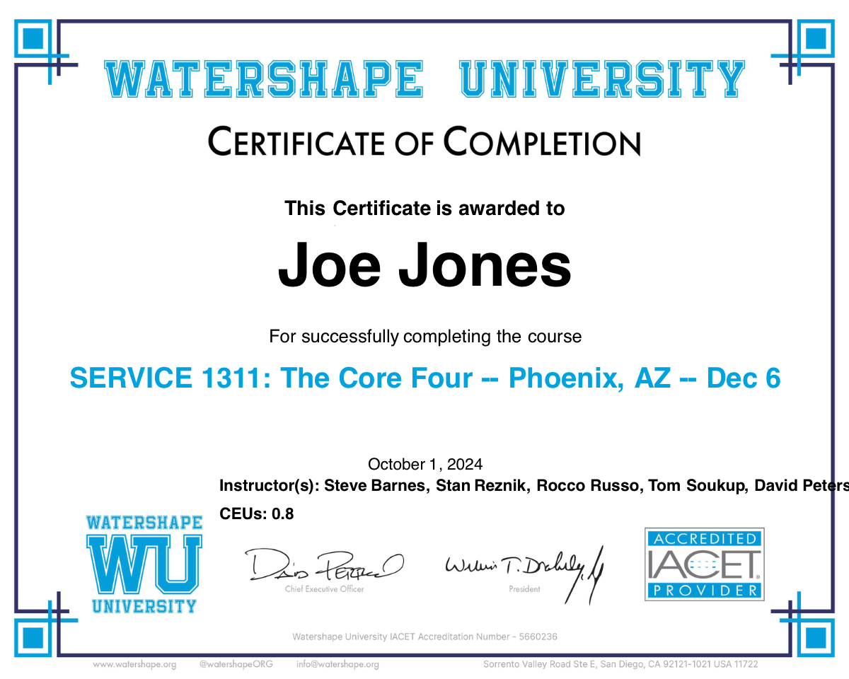 SERVICE 1311: The Core Four -- Phoenix, AZ -- Dec 6 Certificate