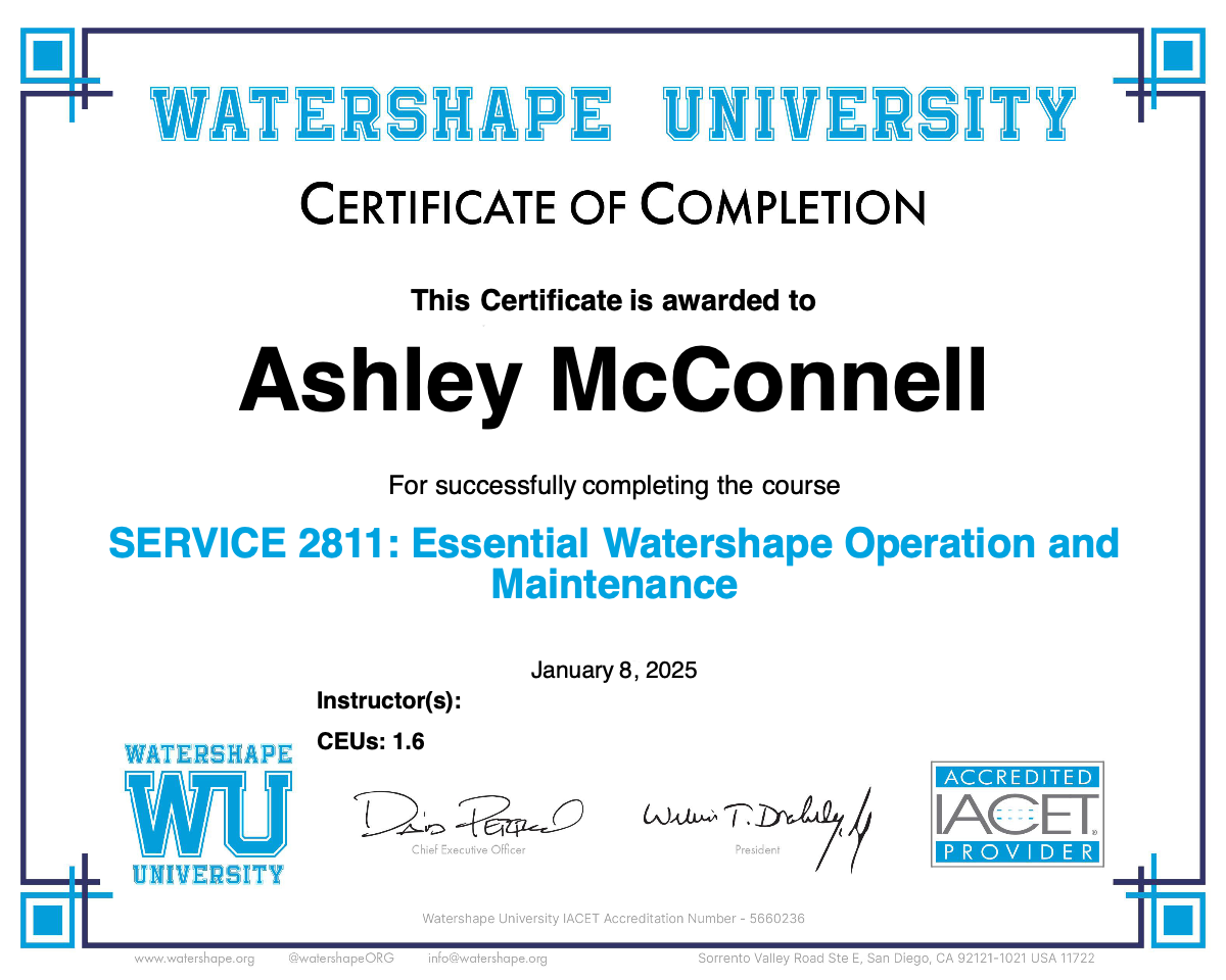 SERVICE 2811: Essential Watershape Operation and Maintenance Certificate