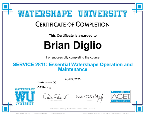 SERVICE 2811: Essential Watershape Operation and Maintenance Certificate