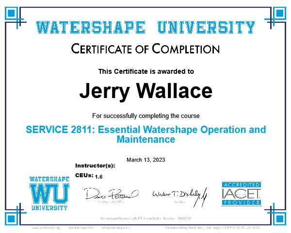 SERVICE 2811: Essential Watershape Operation and Maintenance Certificate