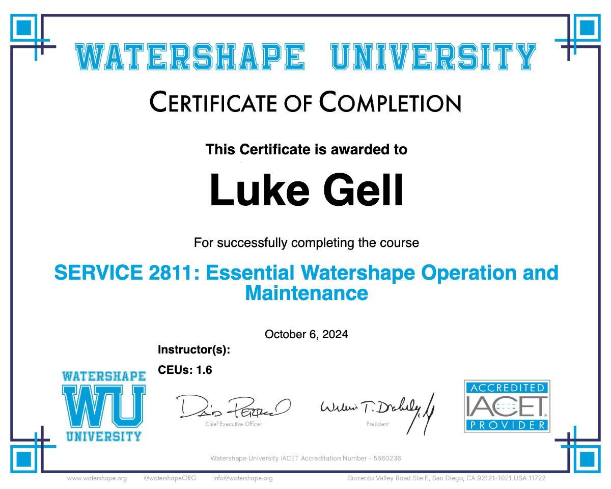SERVICE 2811: Essential Watershape Operation and Maintenance Certificate