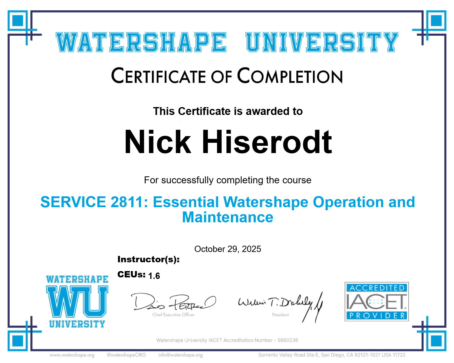 SERVICE 2811: Essential Watershape Operation and Maintenance Certificate
