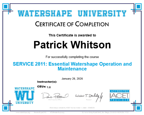 SERVICE 2811: Essential Watershape Operation and Maintenance Certificate